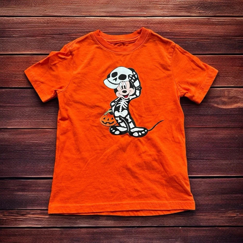 Boys Xs Mickey Mouse Halloween Tee Shirt Orange Skelton Wondernation‎ 4/5